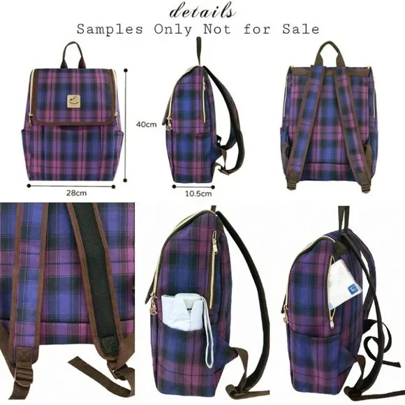 Waterproof Plaid Flip Backpack for School Work - Picture 3 of 12